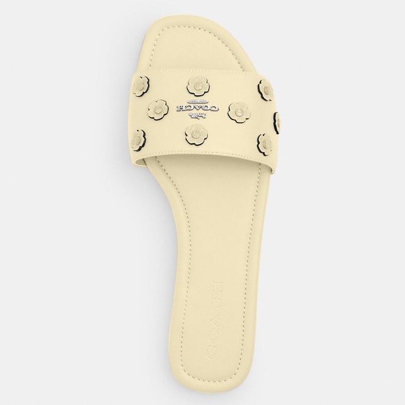 New💛Coach Light Yellow Slide Sandal With Tea Rose - Picture 4 of 4